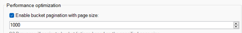 Ottimizzazione delle prestazioni:> abilitazione dell'impaginazione del bucket con opzione relativa alle dimensioni della pagina
