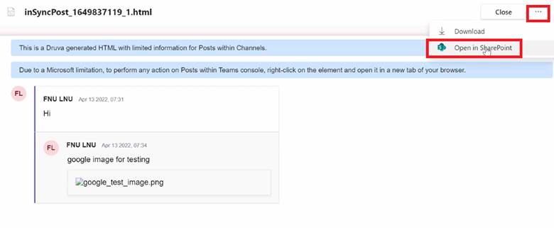 Imagem destacando as seguintes etapas: Clique nos três pontos no canto superior direito e, em seguida, clique em Abrir no SharePoint