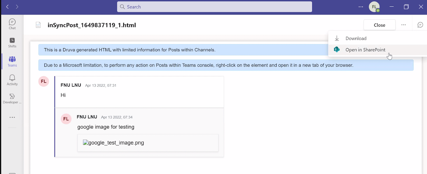 conversas restauradas no Teams
