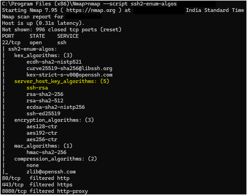 针对 OS10 交换机使用时的命令行 NMAP 输出