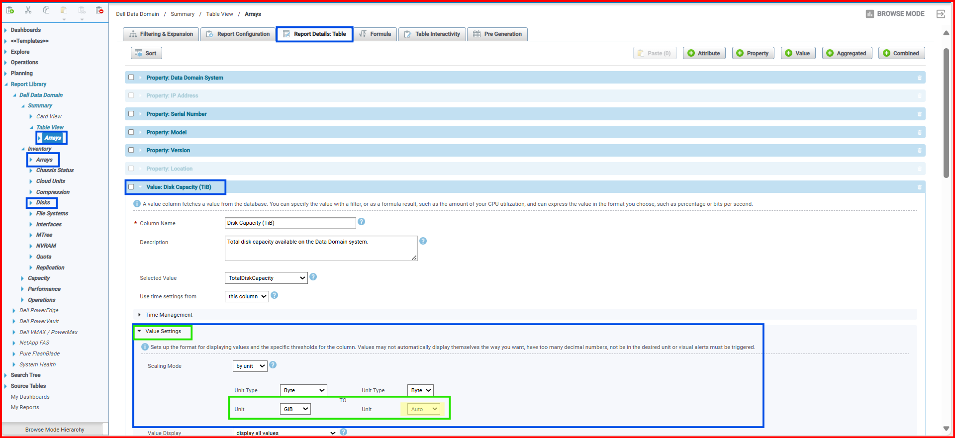 налаштування значення, що показують одиницю виміру GiB до Auto 