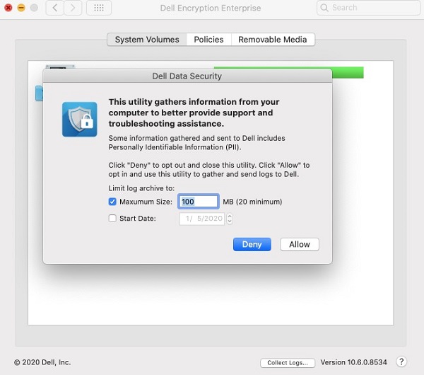 Loggføringsgrensesnitt for Dell Data Security