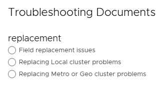 Screenshot der Optionen zum Ersetzen von Troubleshooting-Dokumenten