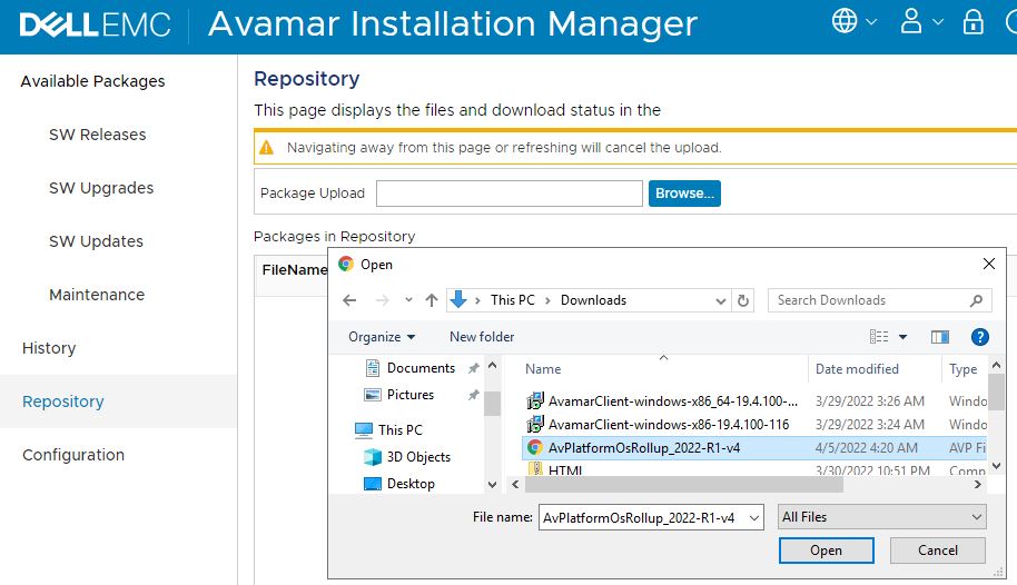 Carga de paquetes AV
