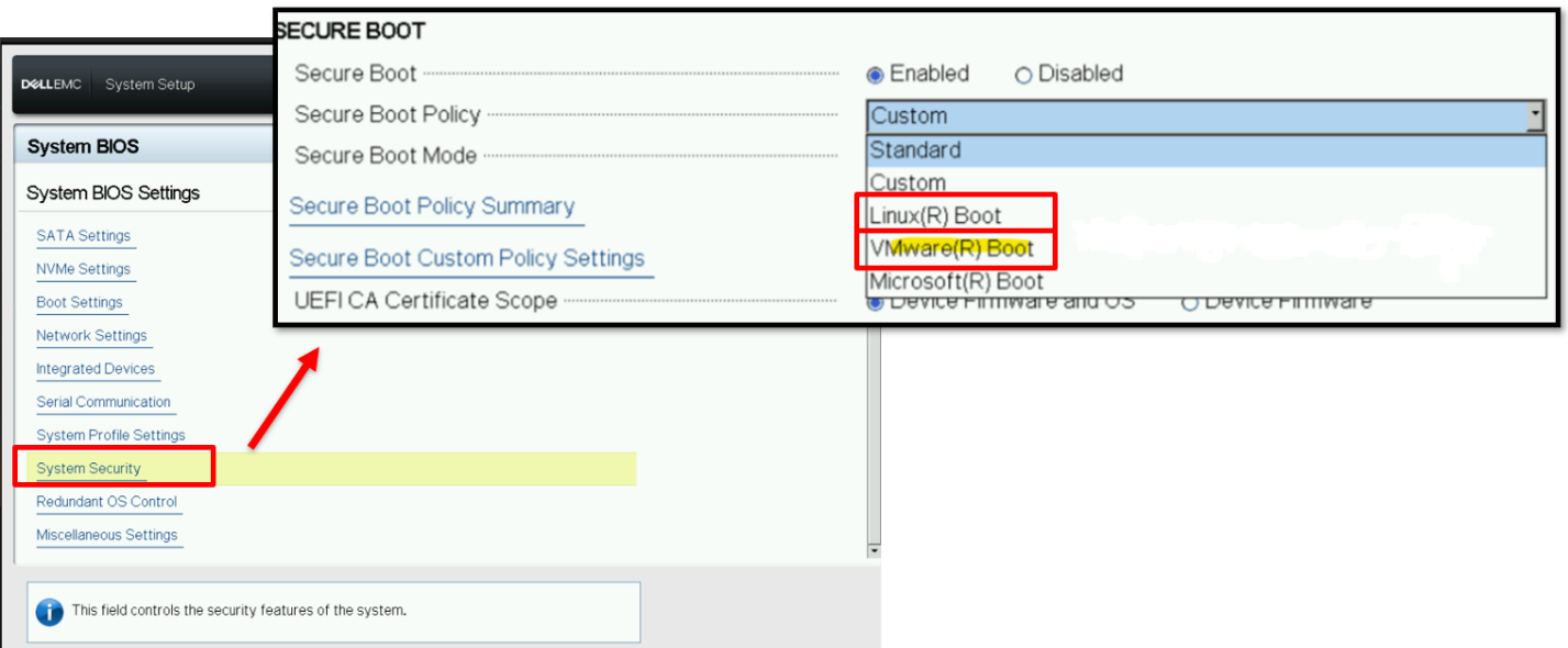 Secure boot policy option in BIOS