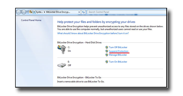 Pozastavit nástroj BitLocker