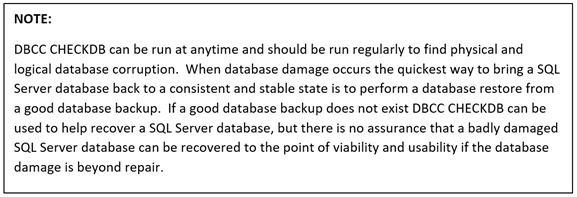 DBCC CHECKDB information