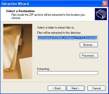 Select location for extracted files