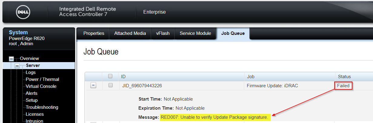 RED007 Unable to verify Update Package signature
