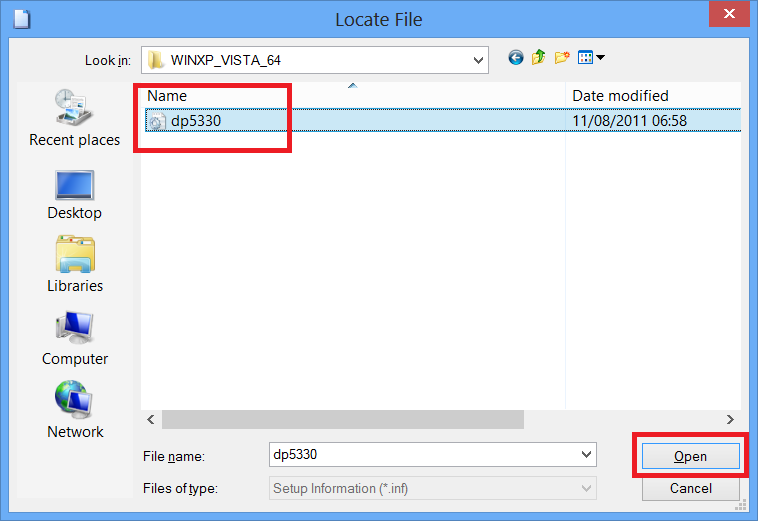 Selecting the driver file