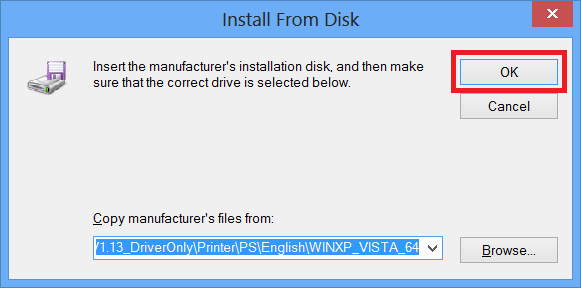 Cuadro de diálogo Instalar desde disco