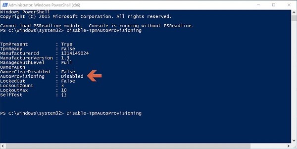 Impostazione PowerShell disabilitata per il provisioning automatico