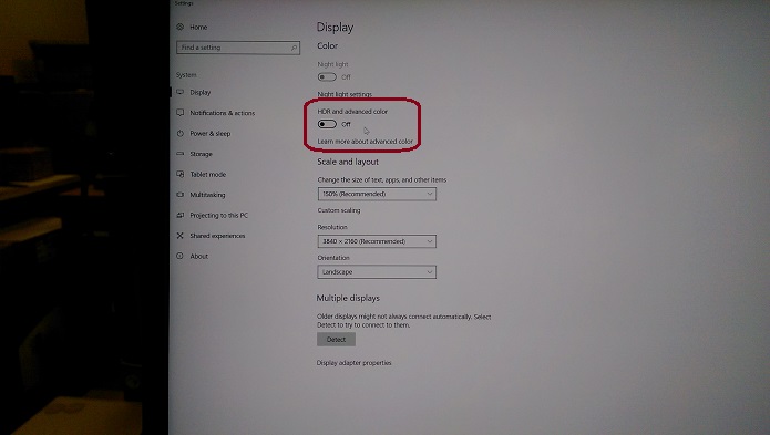 Windows 디스플레이 설정, HDR 비활성화