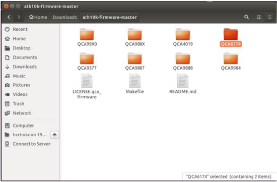 Extrahovaná složka ath10k-firmware-master.zip systému Ubuntu