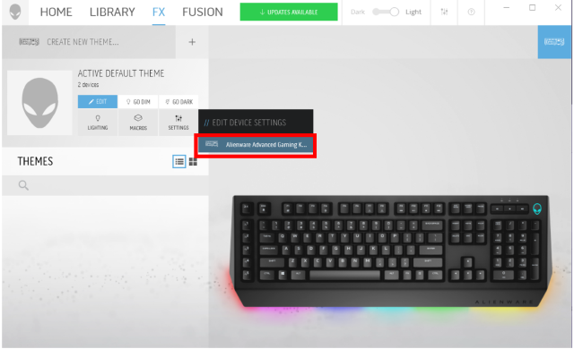 Figure 3 Alienware Command Center - Sélectionner un clavier