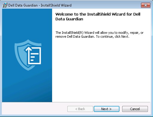 Dell Data Guardian 시작 화면