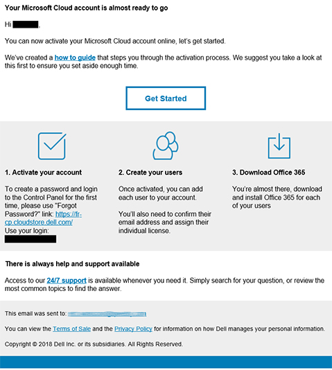 CSP activate account welcome email from Dell