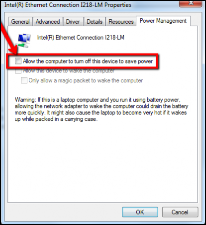 Propiedades de las conexiones Ethernet Intel I218-LM de Windows