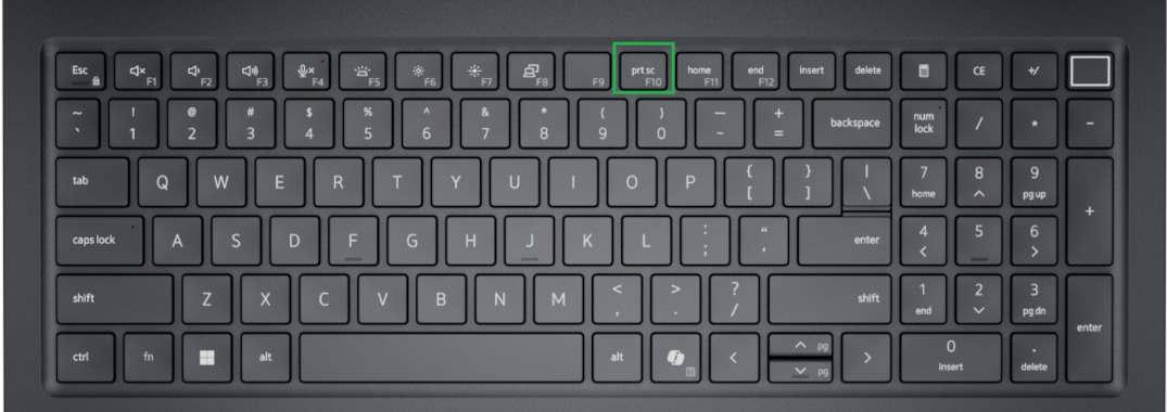 Voorbeeld van een Print Screen-toets op het toetsenbord van een laptop