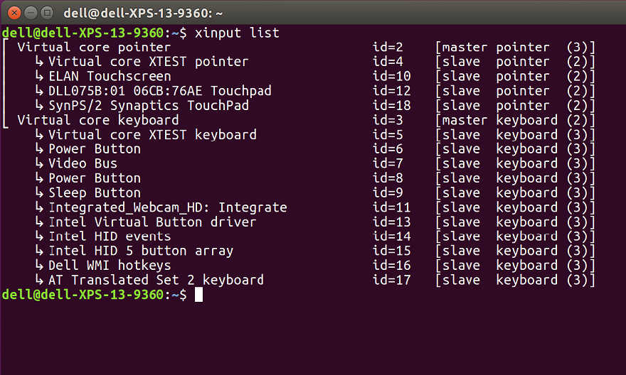 Ubuntu 終端機視窗 xinput list