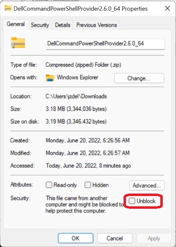 ZIP Properties WIndow