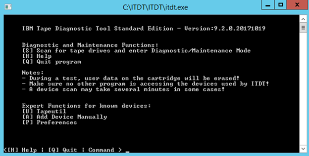 ITDT-SE Functions list, select S