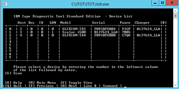 ITDT-SE Drive listing, select drive