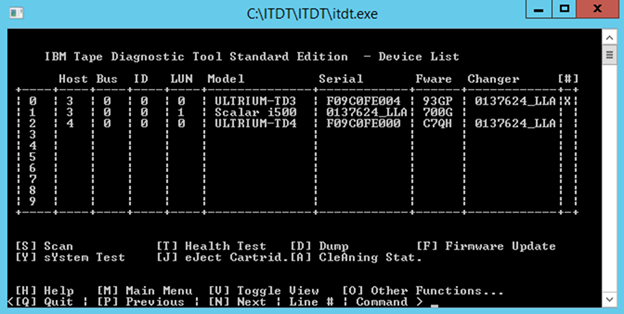 ITDT-SE drive selection select F to update firmware