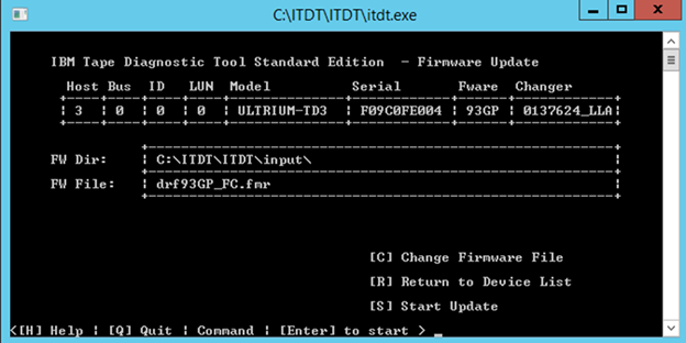 ITDT-SE Firmware Update page