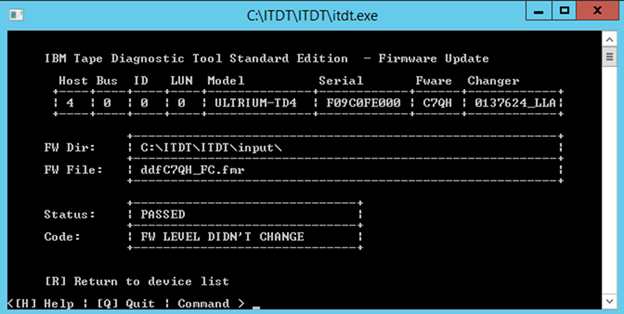 ITDT-SE Firmware update Passed