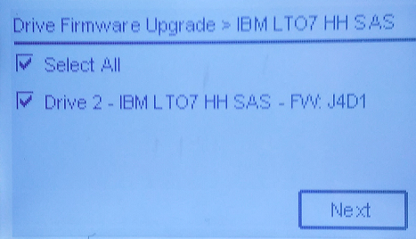 Drive firmware display showing drive selection