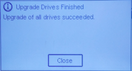 Display showing firmware update completed