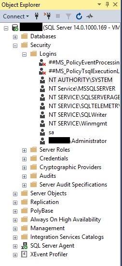 SQL Server Management Studion (SSMS) suojauskirjautumiset