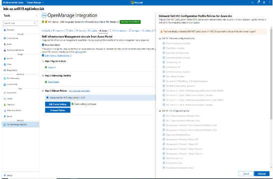 Dell OpenManage Integration with Windows Admin Center 主控台與適用於 Azure 的 HCI 組態