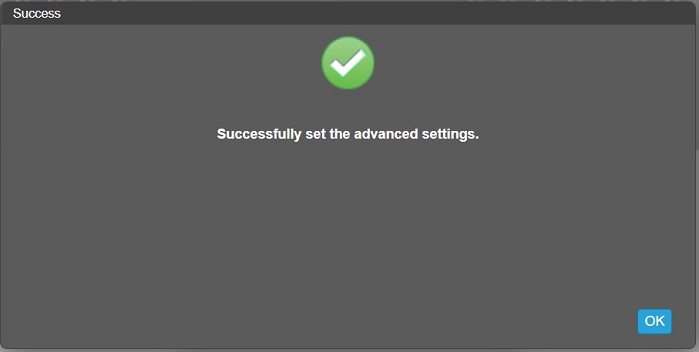 Image shows a Success dialog box after the change