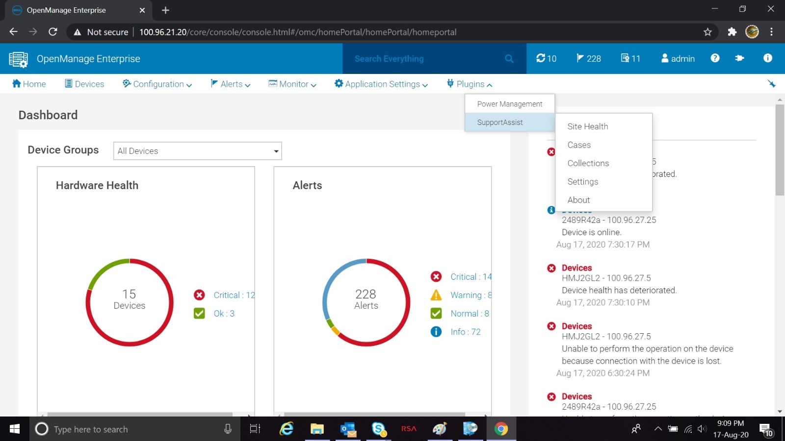 Menú de Dell EMC OpenManage Enterprise Services