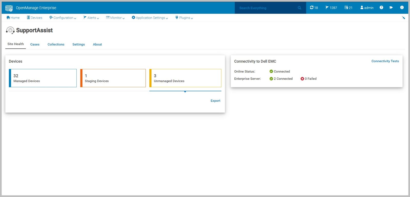 Tableau de bord de Dell&nbsp;EMC&nbsp;OpenManage&nbsp;Enterprise&nbsp;Services