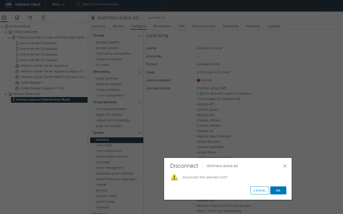 Disconnect the selected host?