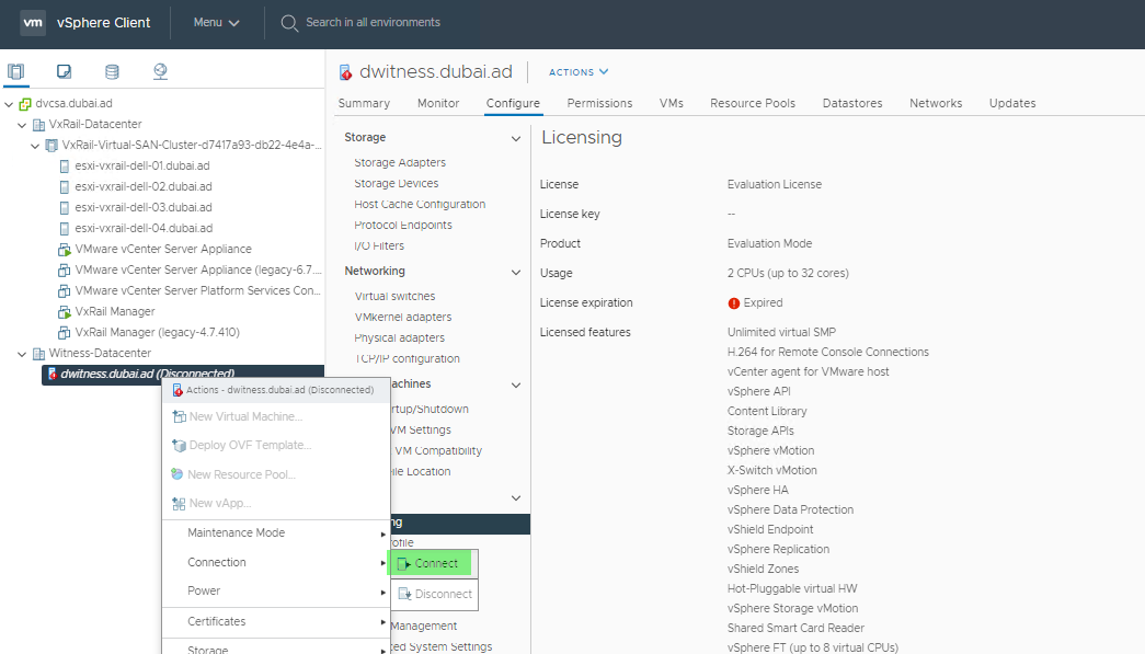 reconnecting the&nbsp;Virtual VSAN Witness host