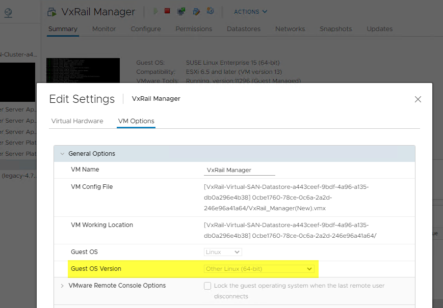 Screenshot of guest OS