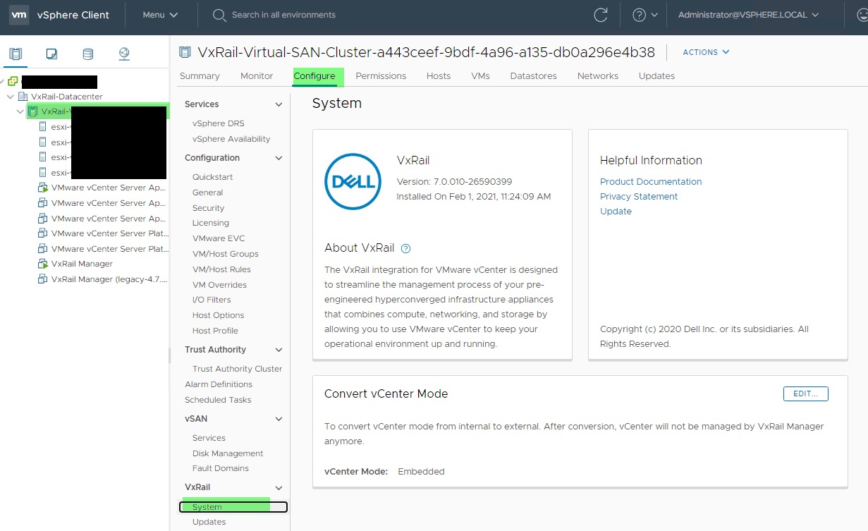 Screenshot of VxRail Plugin