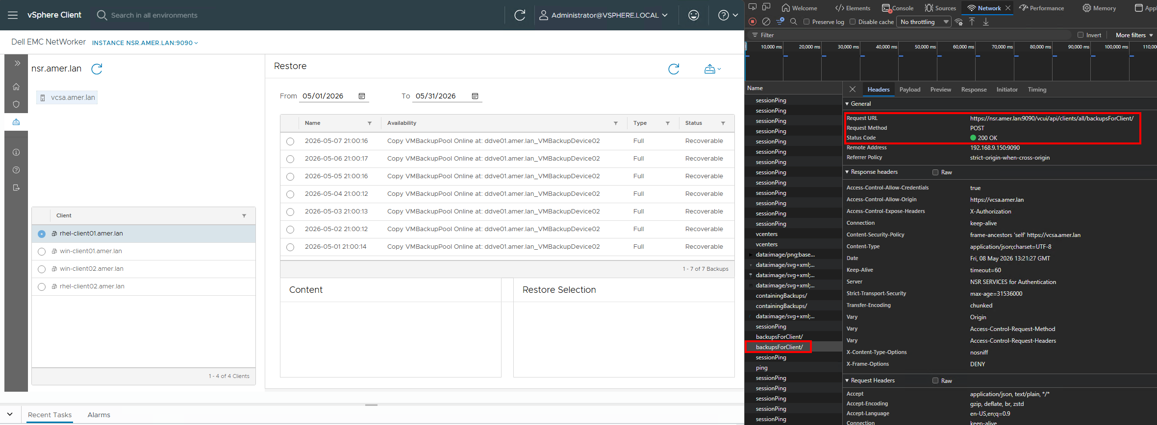 Web browser inspect console API results