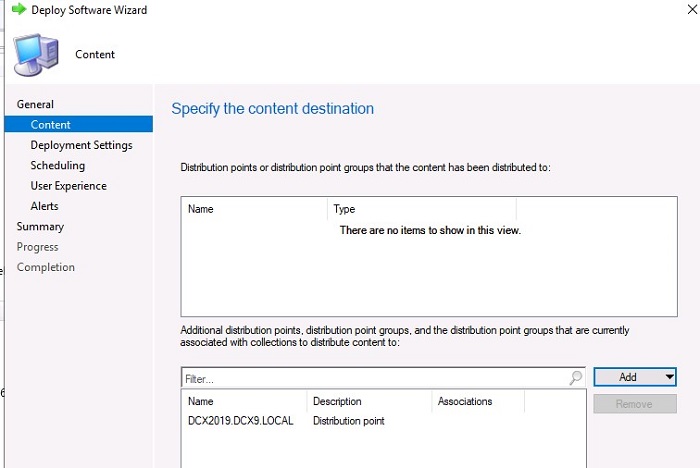 ConfigMGR Console - місце призначення розгортання