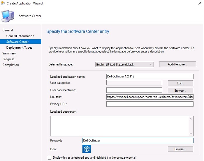 ConfigMGR Console - Перехід до файлу інсталятора додатків