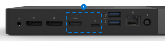 WD19 系列擴充基座背面的 HDMI 和 MFDP 連接埠