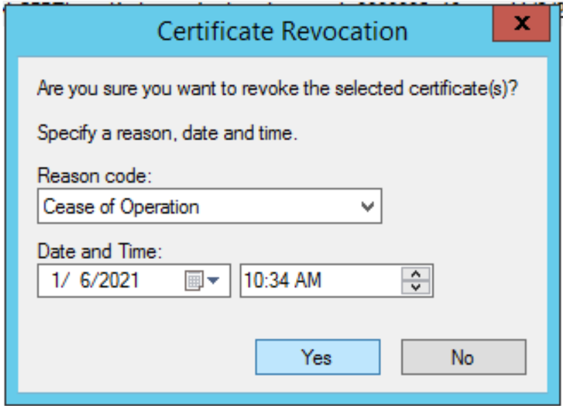 Viene visualizzato il messaggio di revoca del certificato