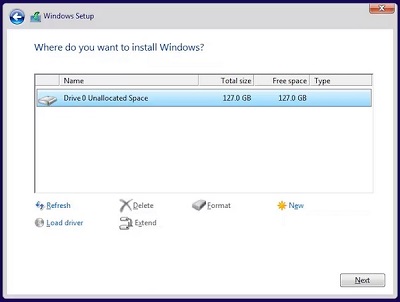 Abbildung&nbsp;15 Wählen Sie die Partition aus, auf der Windows installiert werden soll.