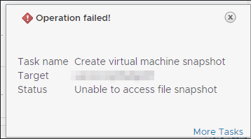 vCenter Snapshot failure message