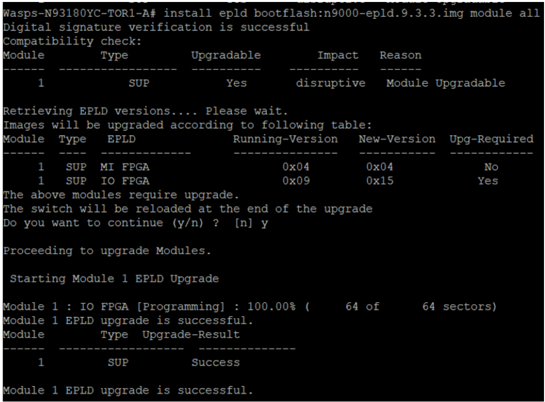 #install epld bootflash: n9000-epld.9.3.3.img module all