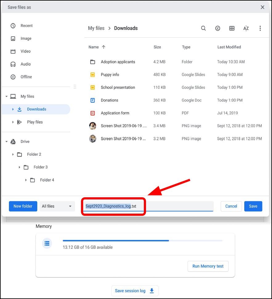 Chrome OS Save File As .txt